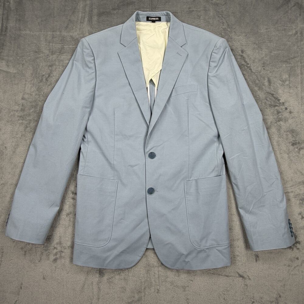 Express Mens Linen Blazer 40R Light Blue Slim Fit Summer Sport Coat Cotton